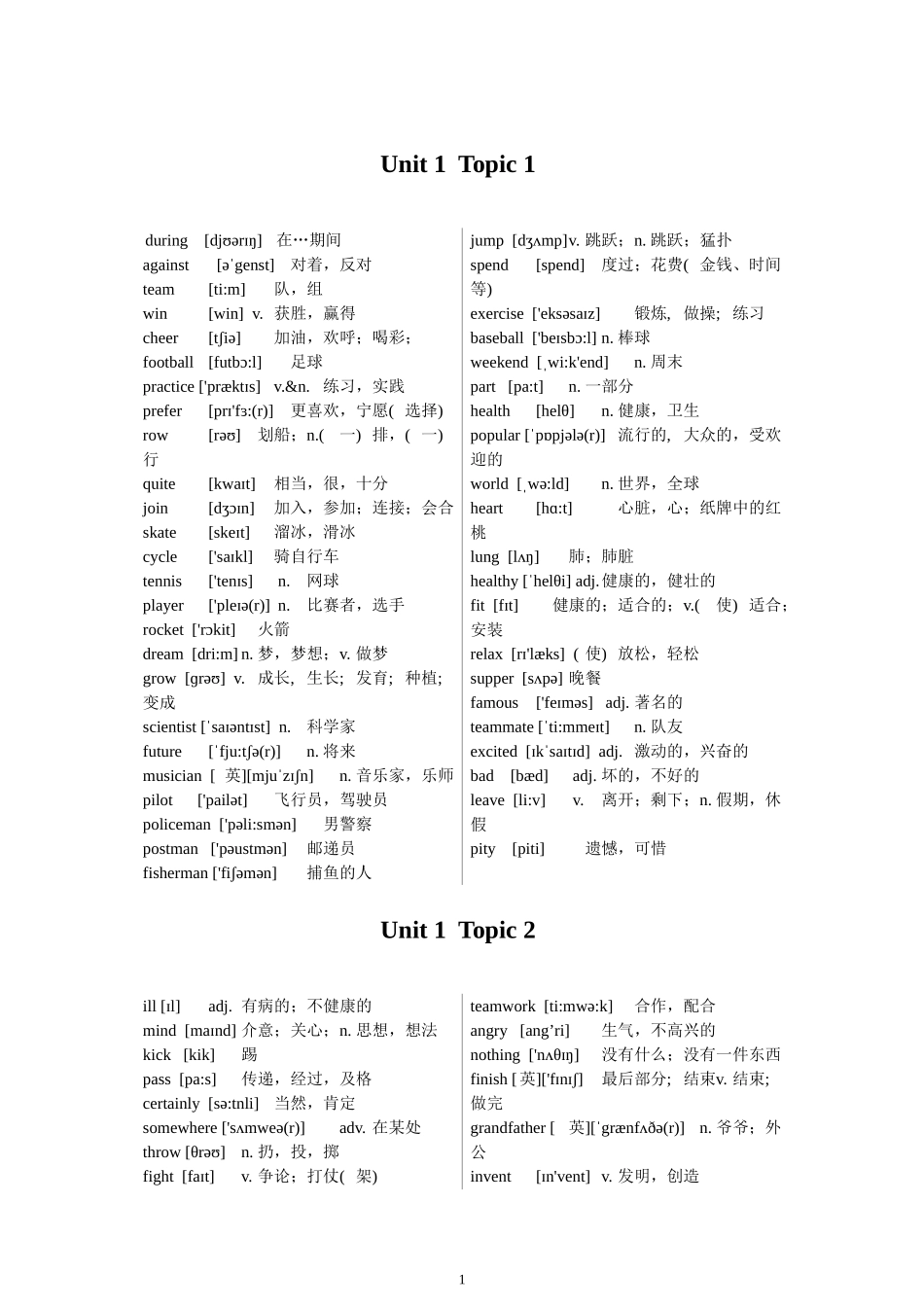 仁爱版英语八年级上册单词表(带音标可直接打印)一_第1页