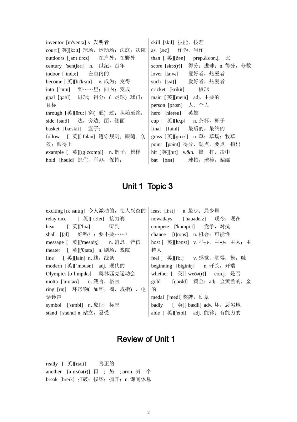 仁爱版英语八年级上册单词表(带音标可直接打印)一_第2页