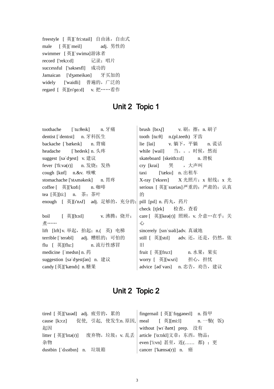 仁爱版英语八年级上册单词表(带音标可直接打印)一_第3页