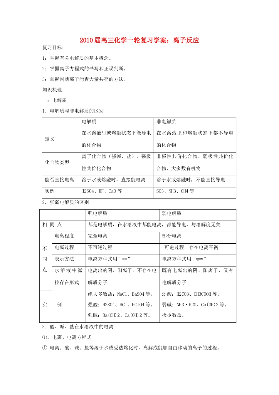 高三化学离子反应学案_第1页