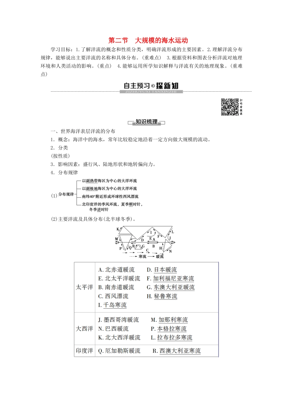 高中地理 第3章 地球上的水 第2节 大规模的海水运动学案 新人教版必修1-新人教版高一必修1地理学案_第1页