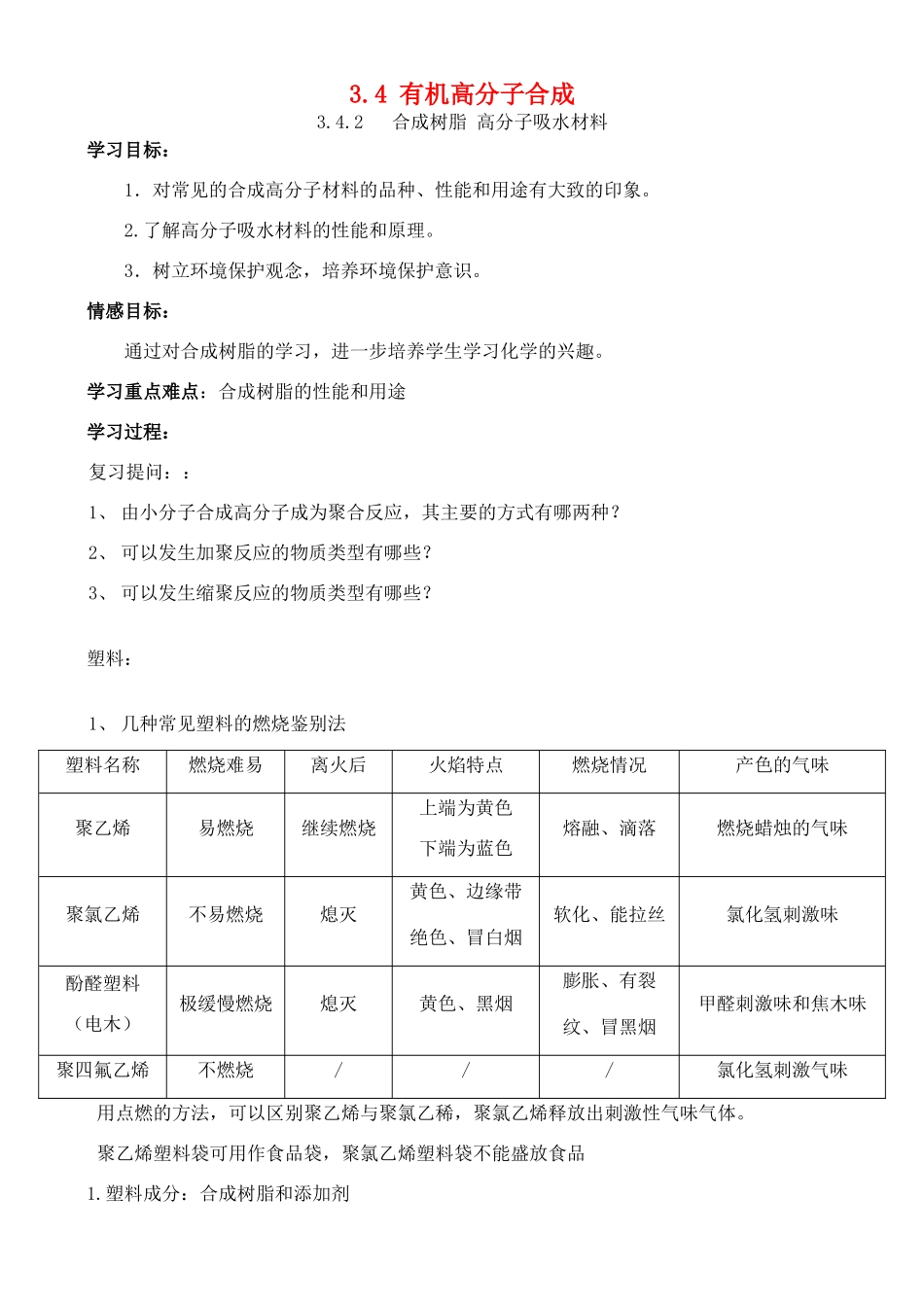 高中化学 3.4 有机高分子合成学案2 苏教版选修2-苏教版高中选修2化学学案_第1页