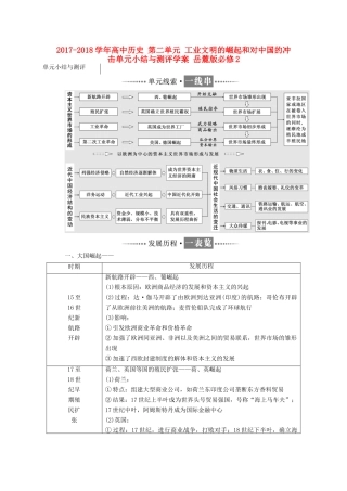 高中历史 第二单元 工业文明的崛起和对中国的冲击单元小结与测评学案 岳麓版必修2-岳麓版高一必修2历史学案