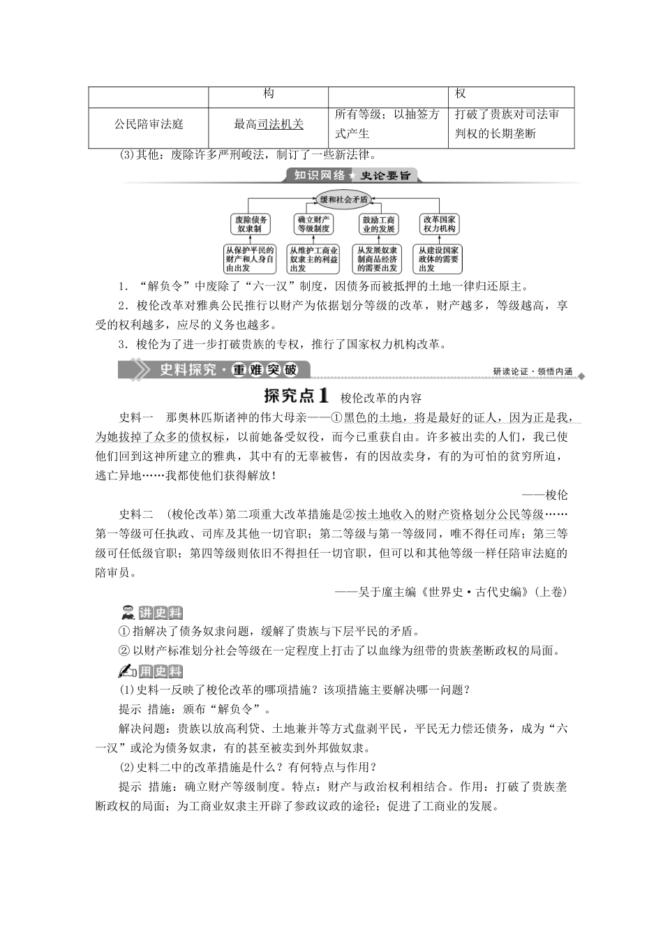 高中历史 第一单元 梭伦改革 第2课 除旧布新的梭伦改革学案 新人教版选修1-新人教版高二选修1历史学案_第3页