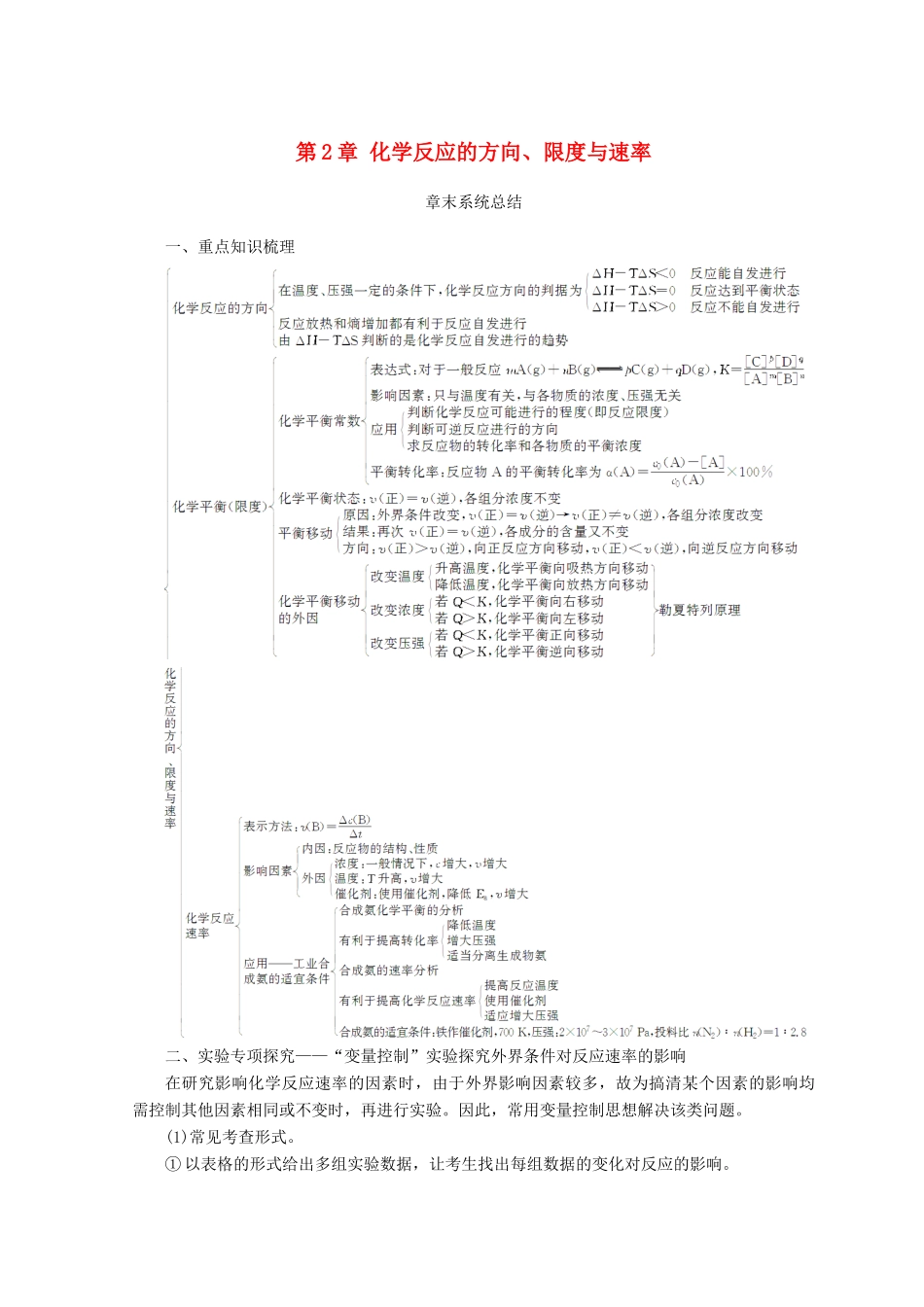 高中化学 第2章 化学反应的方向、限度与速率章末系统总结学案 鲁科版选修4-鲁科版高二选修4化学学案_第1页