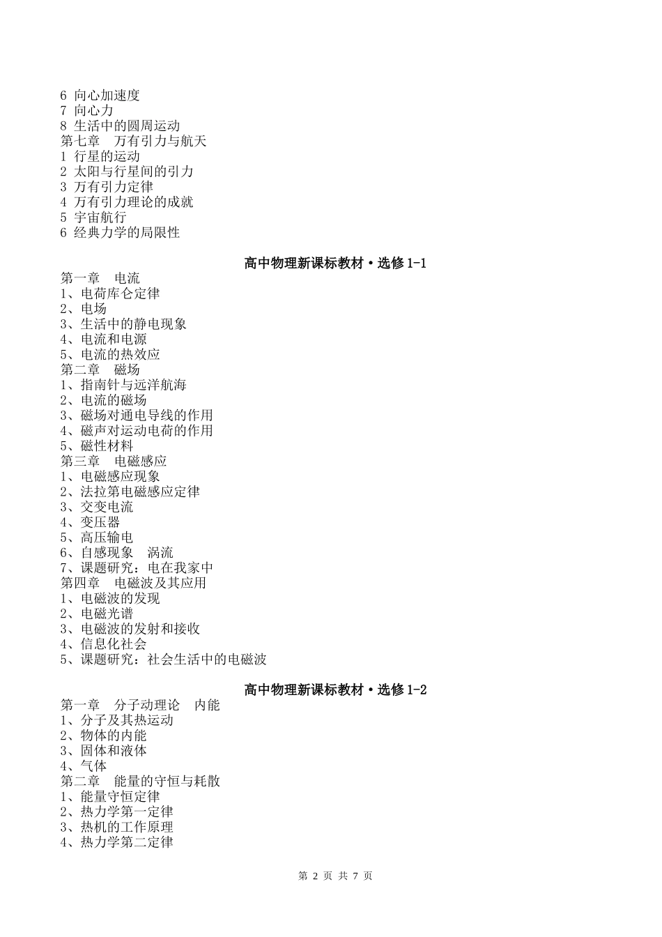 人教版高中物理教材目录表_第2页