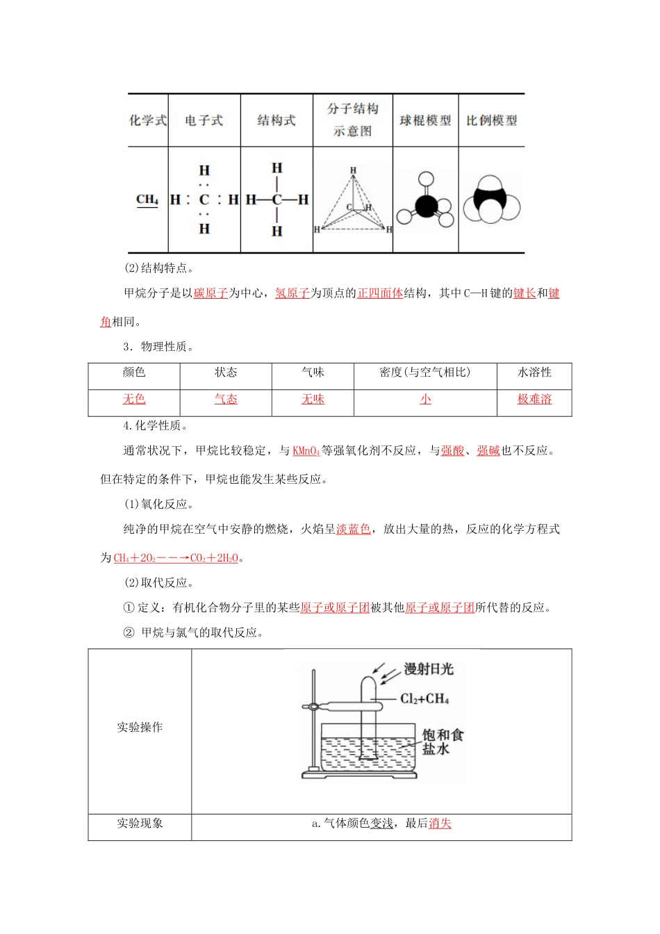 高中化学 3.1最简单的有机化合物-甲烷（第1课时）甲烷的性质学案 新人教版必修2-新人教版高一必修2化学学案_第2页