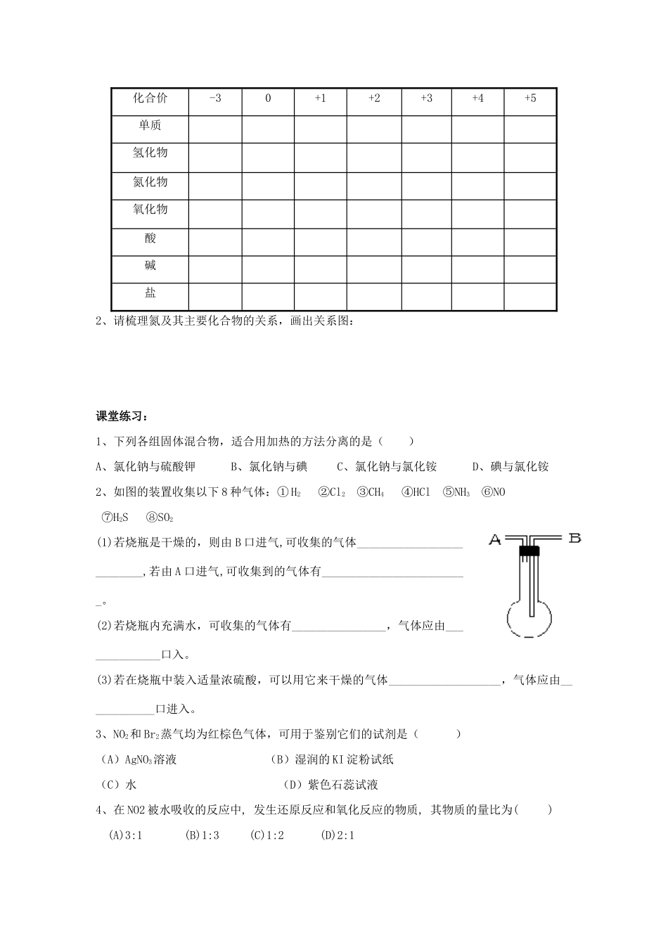 高中化学 第二册 第五章 评说硫、氮的“功”与“过”5.4 化学肥料中的主角学案 沪科版-沪科版高一第二册化学学案_第3页