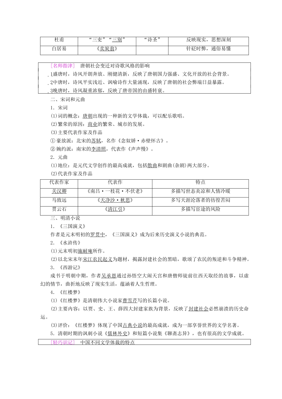 高中历史 第2单元 古代中国的科技与文化 第5课 古代文学的辉煌成就学案 北师大版必修3-北师大版高一必修3历史学案_第2页