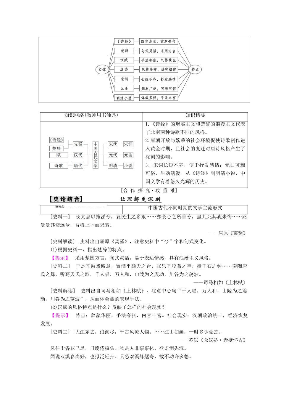 高中历史 第2单元 古代中国的科技与文化 第5课 古代文学的辉煌成就学案 北师大版必修3-北师大版高一必修3历史学案_第3页