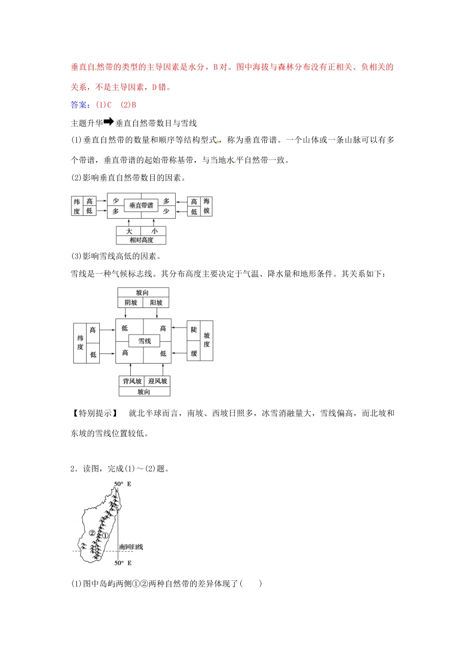 高中地理 第三章 地理环境的整体性和区域差异章末总结提升 中图版必修1-中图版高一必修1地理学案_第2页