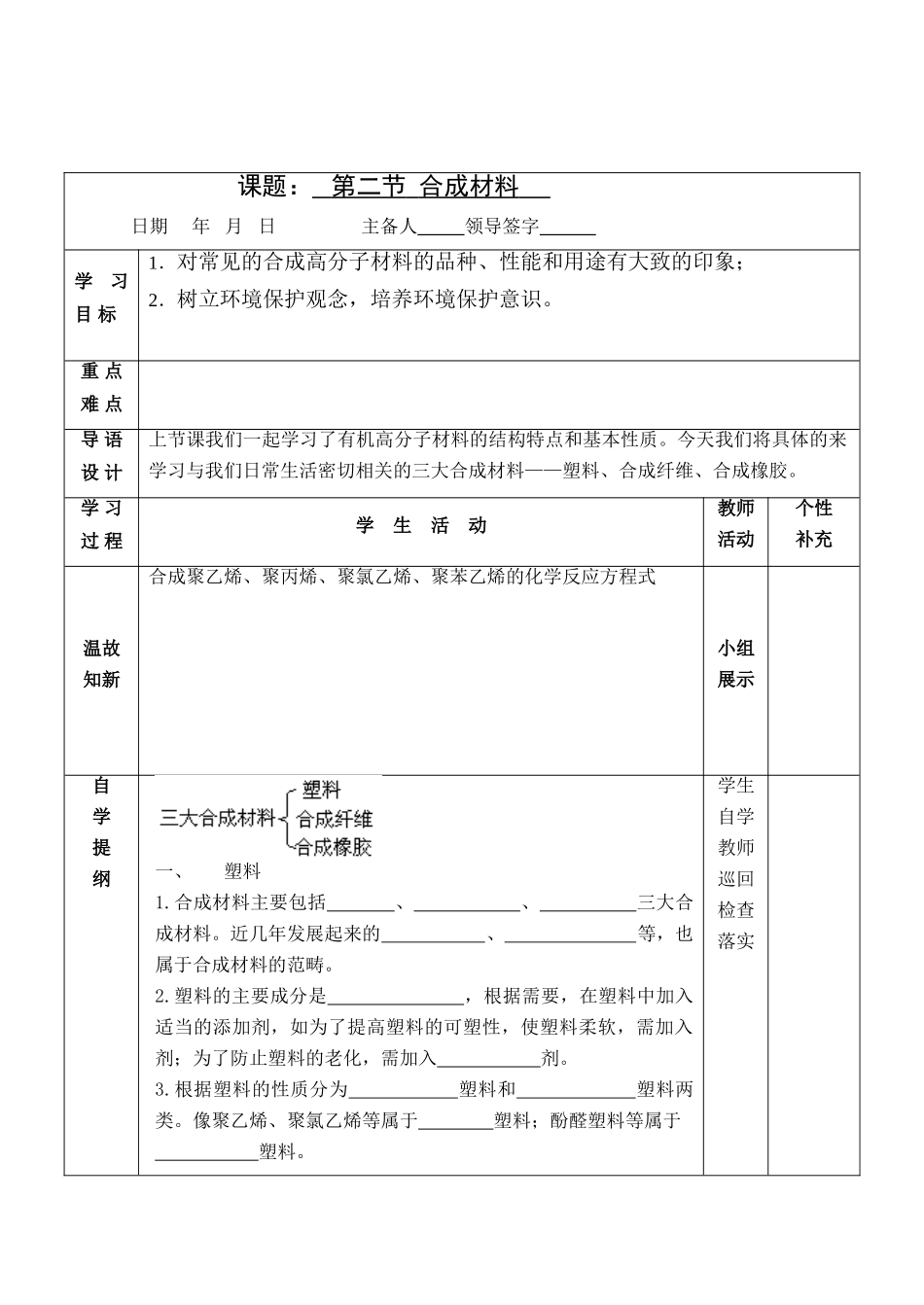高中化学第八章++第二节++合成材料学案_第1页