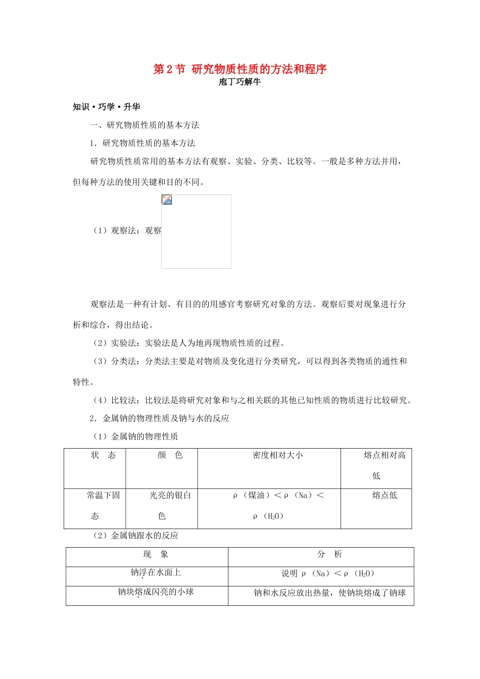 高中化学 第一章 认识化学科学 第2节 研究物质性质的方法和程序学案（2）鲁科版必修1-鲁科版高一必修1化学学案_第1页