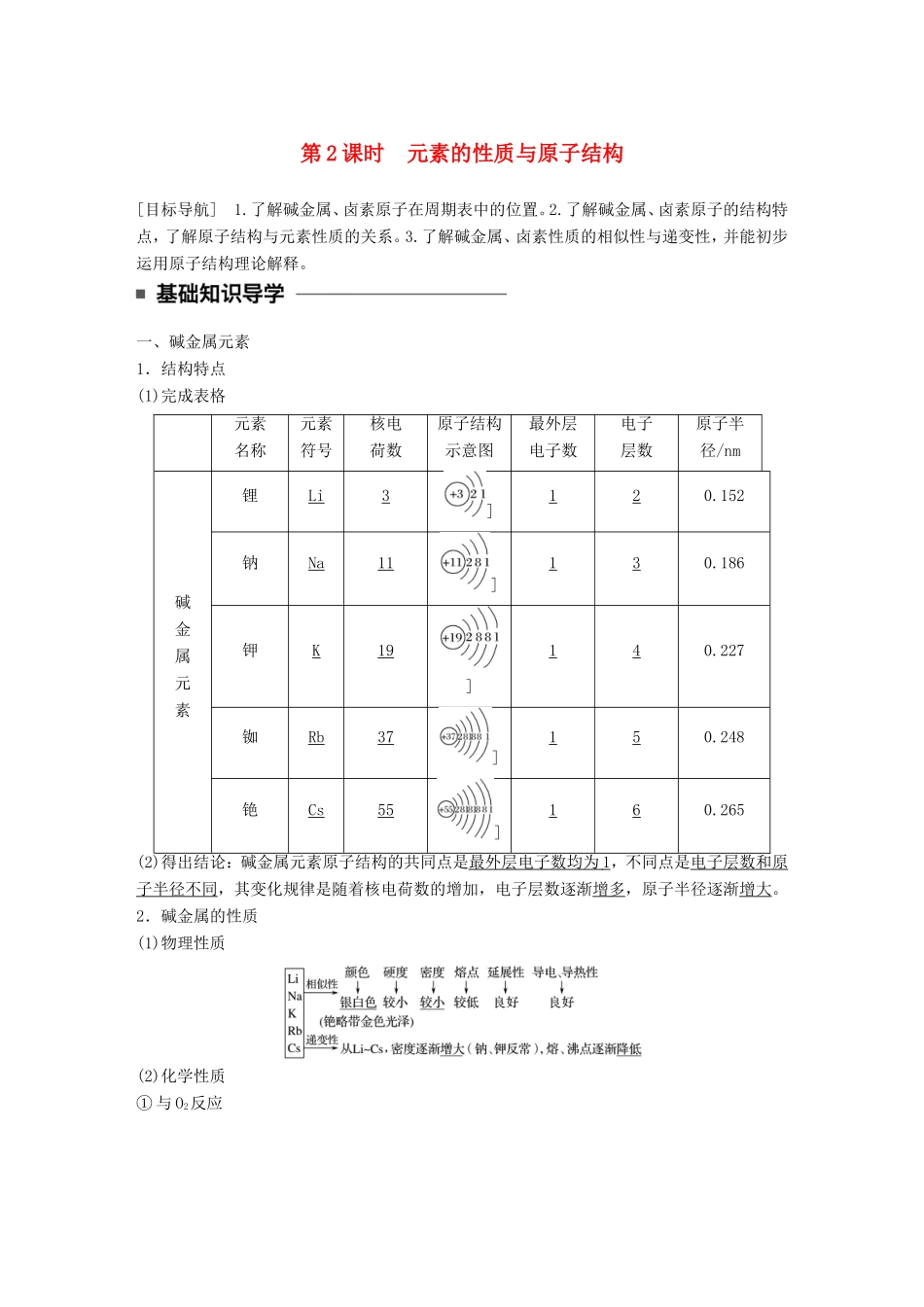 高中化学 1.1.2 元素的性质与原子结构教师用书 新人教版必修2-新人教版高一必修2化学学案_第1页