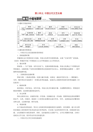 高中历史 第2单元 中国古代文艺长廊单元小结与测评学案 岳麓版必修3-岳麓版高二必修3历史学案
