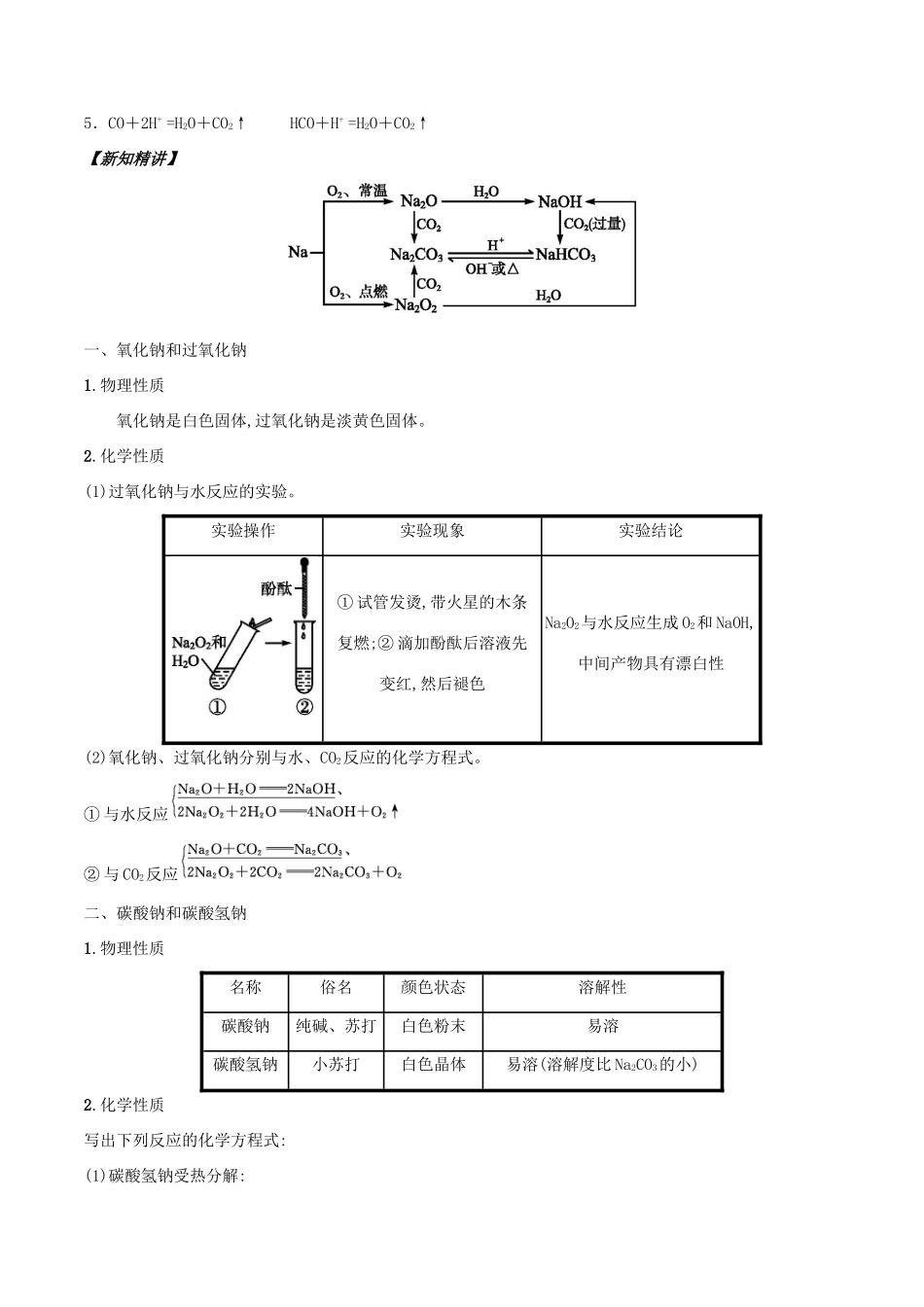 高中化学 初高中衔接 专题15 钠的重要化合物学案-人教版高一全册化学学案_第2页