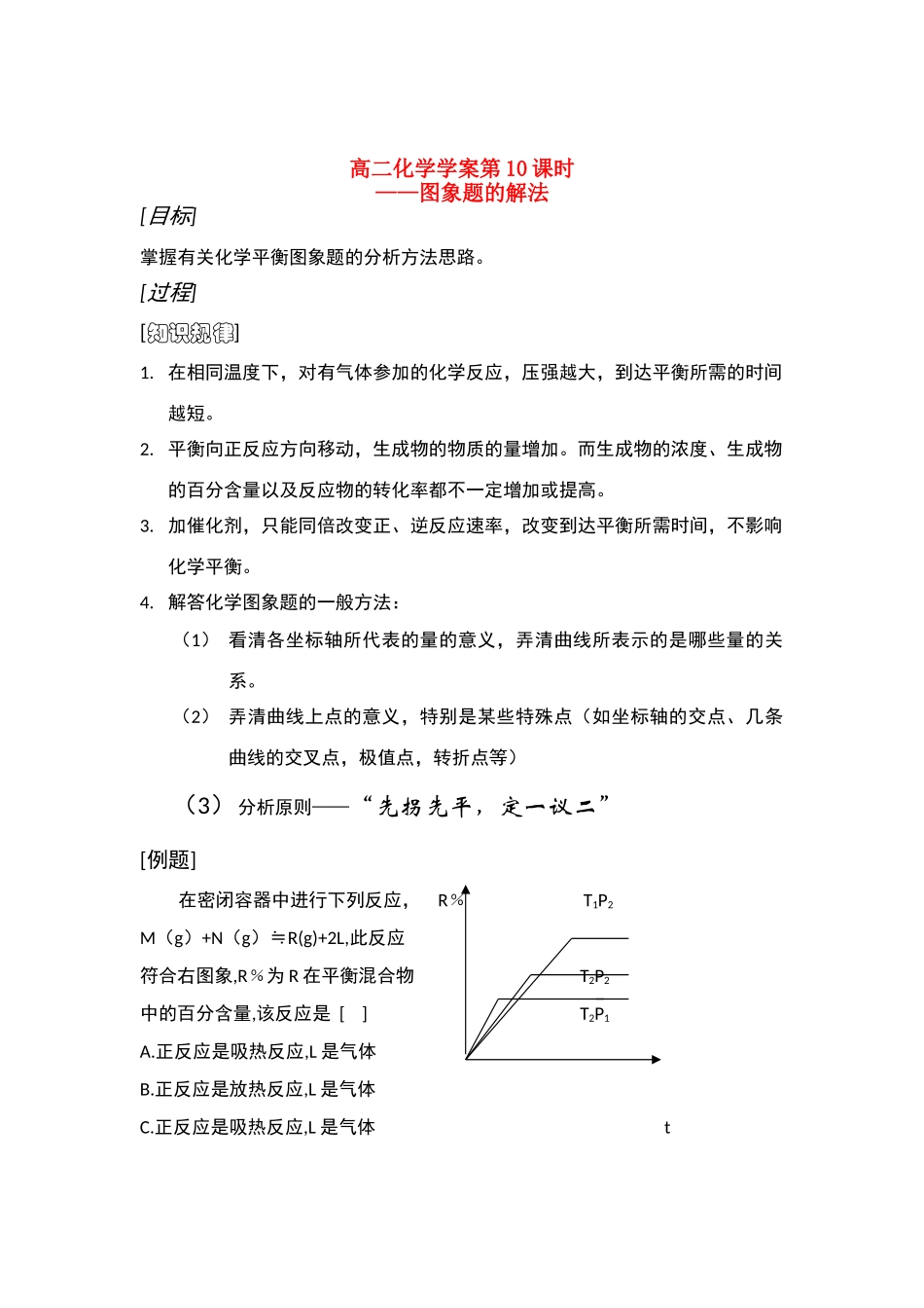 山东长山中学高二化学 第10课时图象题的解法学案（无答案） 新人教版_第1页