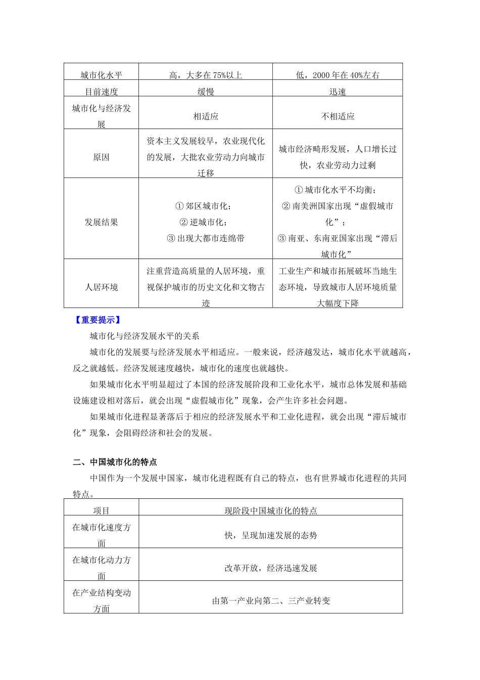 高中地理 第二章 城市与环境 第二节 城市化过程与特点2 城市化特点学案 湘教版必修2-湘教版高一必修2地理学案_第2页