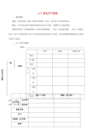 山西省运城市康杰中学高中地理 2.3 常见的天气系统学案 新人教版必修1