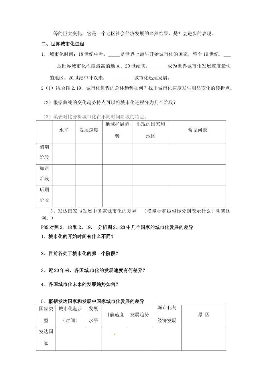 四川省宣汉县第二中学高一地理下学期 2.3 城市化 导学案_第2页