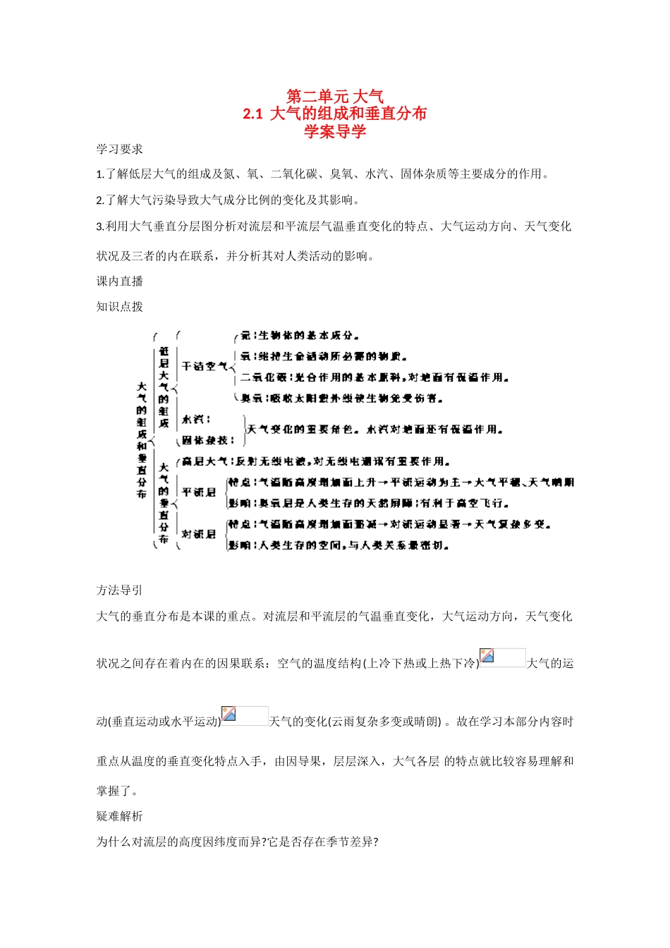 高一地理：2.1《大气的组成和垂直分布》学案旧人教版_第1页