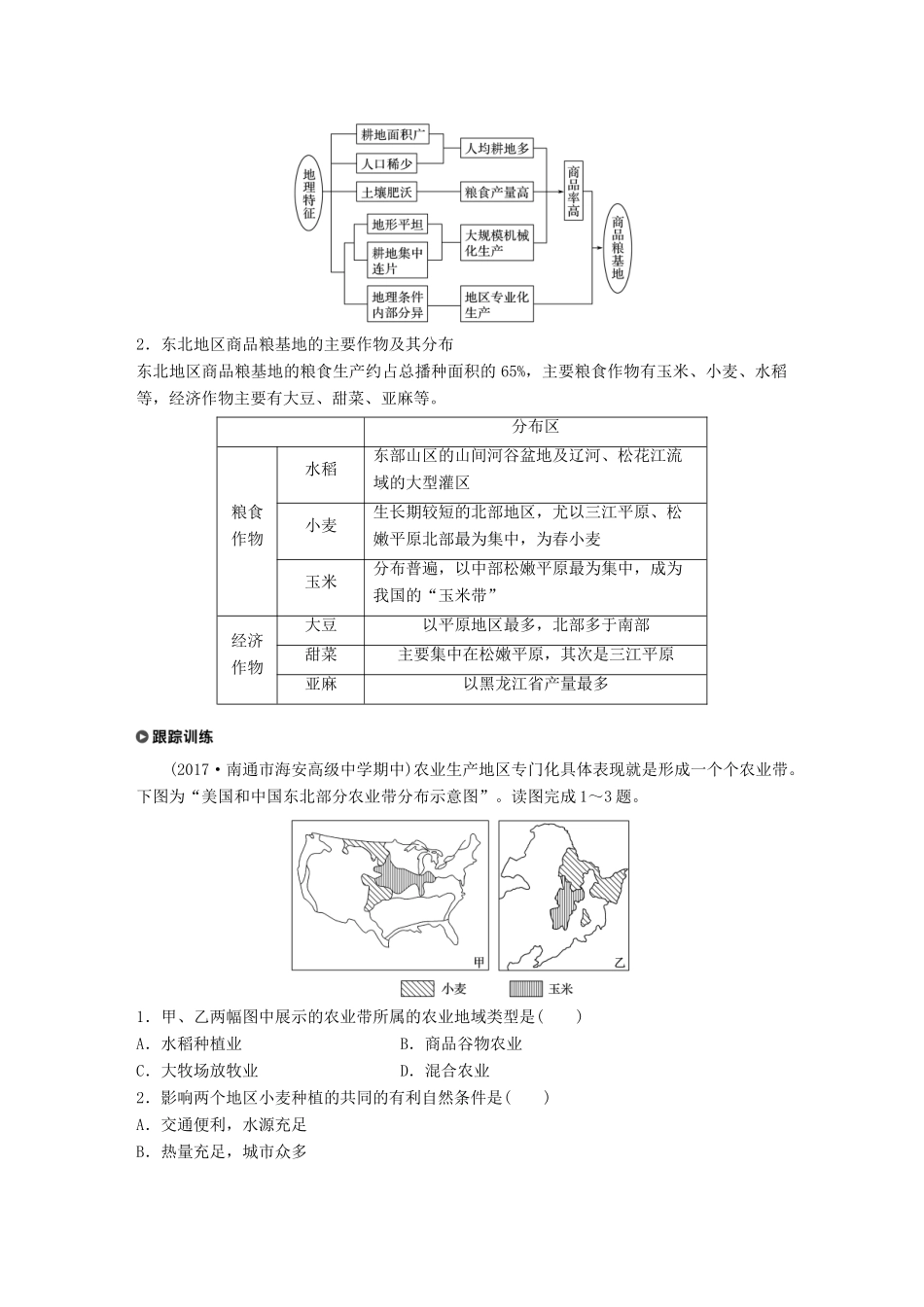 高中地理 第4章 区域经济发展 第一节 区域农业发展——以我国东北地区为例 课时2 商品粮基地建设 农业发展方向学案 新人教版必修3-新人教版高一必修3地理学案_第3页