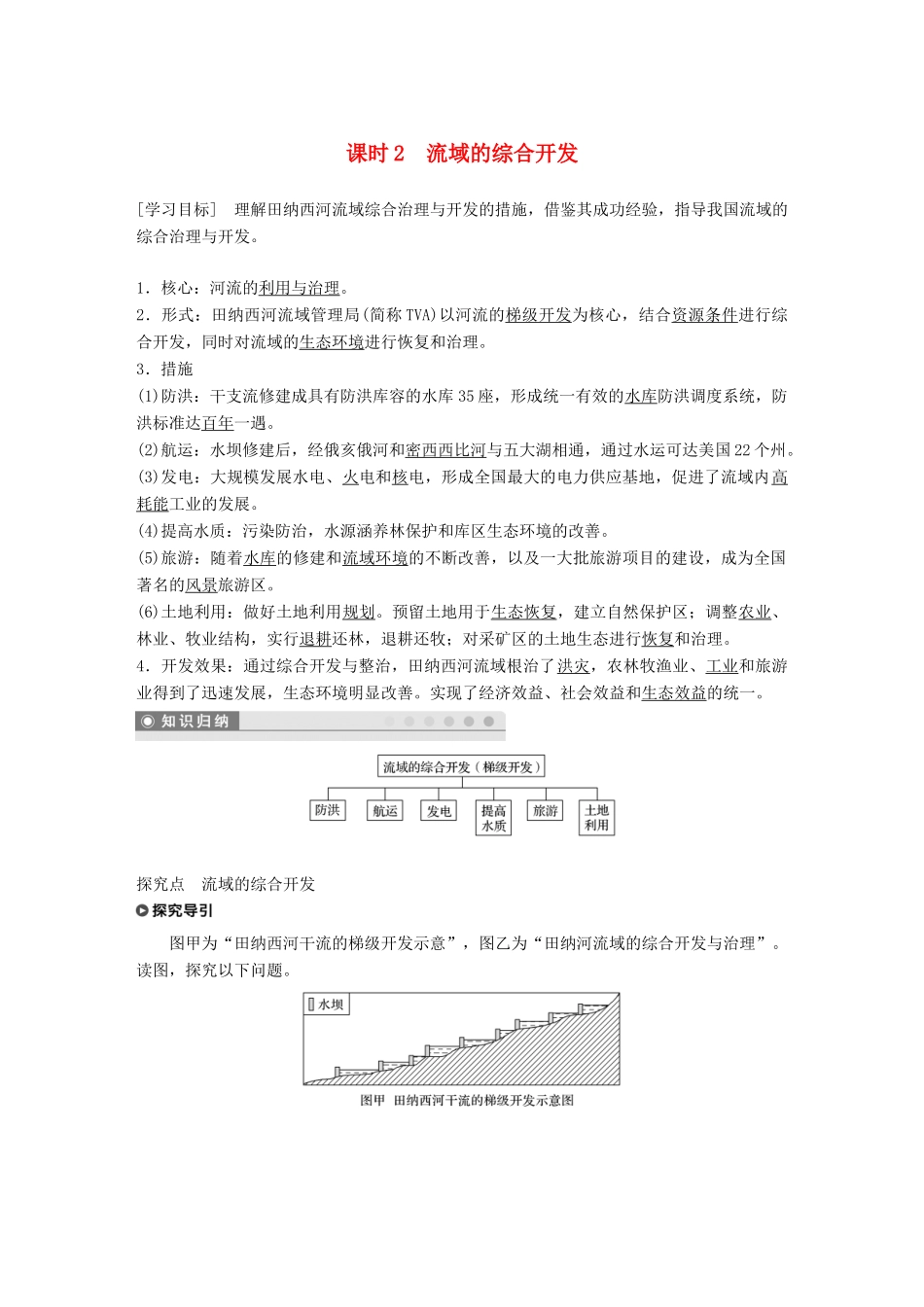高中地理 第3章 区域自然资源综合开发利用 第二节 流域的综合开发——以美国田纳西河流域为例 课时2 流域的综合开发学案 新人教版必修3-新人教版高一必修3地理学案_第1页