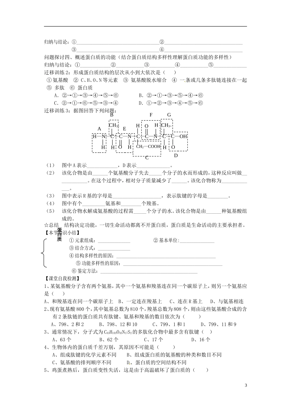 河北省邯郸四中高中生物《22生命活动的主要承担者蛋白质》导学案 新人教版必修1_第3页