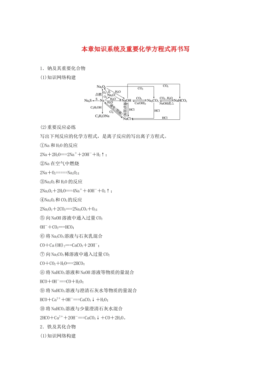 高考化学一轮复习 第3章 金属及其化合物 本章知识系统及重要化学方程式再书写学案-人教版高三全册化学学案_第1页