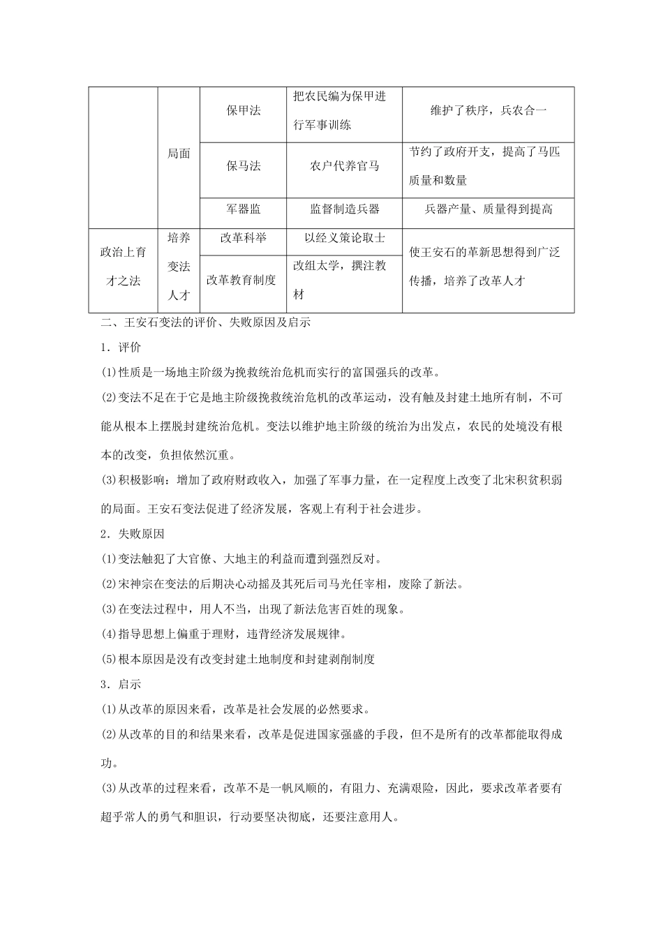 高中历史 专题四 王安石变法专题总结（四）学案 人民版选修1-人民版高二选修1历史学案_第2页
