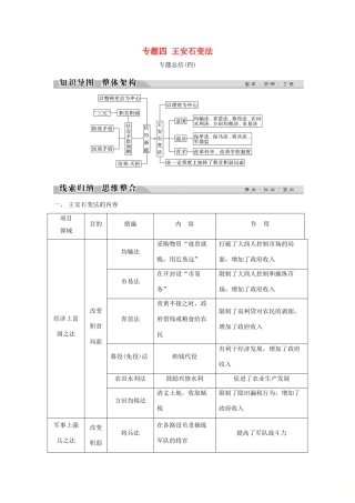 高中历史 专题四 王安石变法专题总结（四）学案 人民版选修1-人民版高二选修1历史学案
