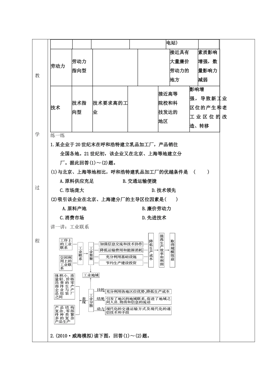 山东省新泰市第二中学高三地理 课时38 工业生产与地理环境导学案_第2页