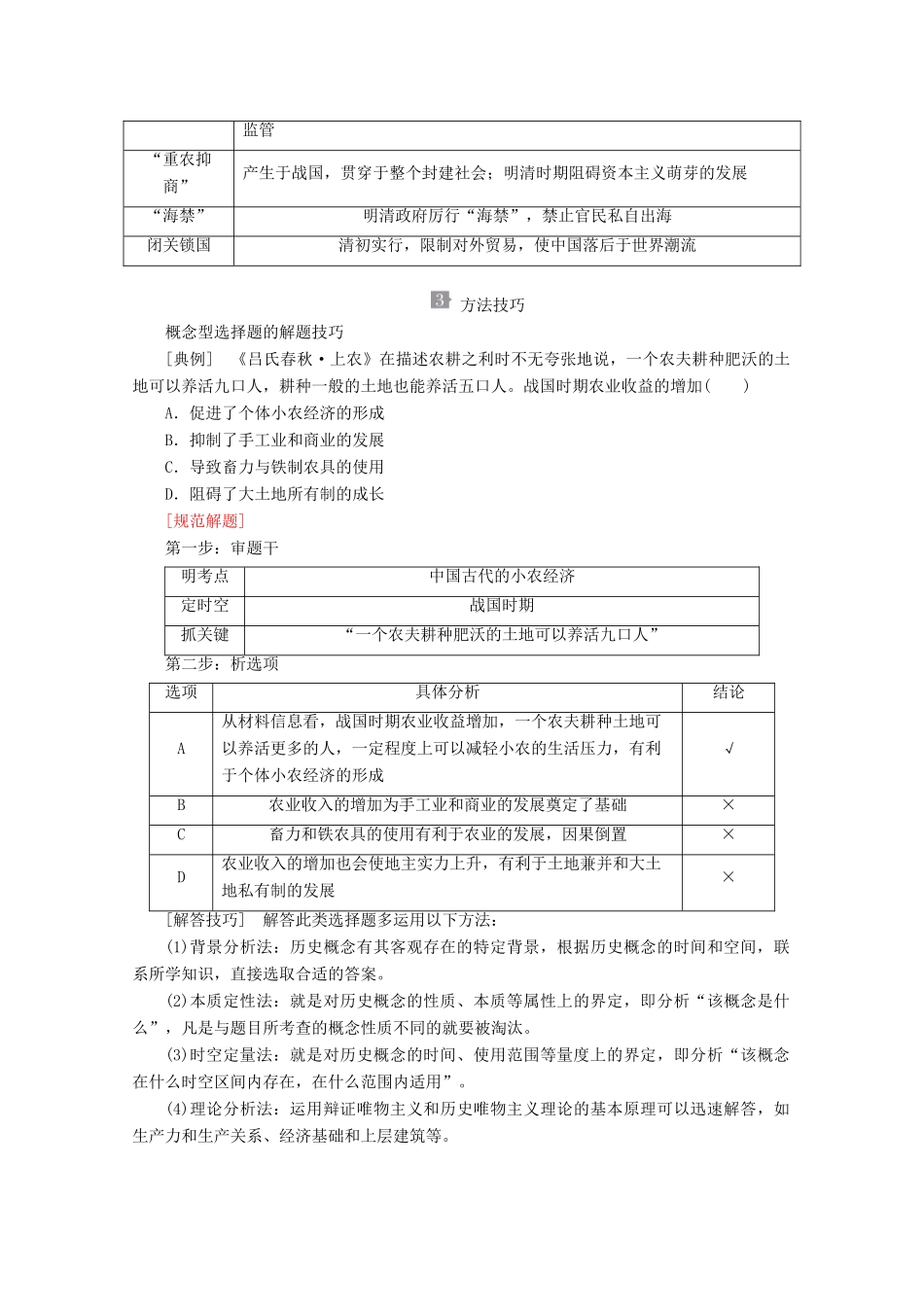 高中历史 专题一 古代中国经济的基本结构与特点专题知识整合导学案 人民版必修2-人民版高一必修2历史学案_第2页