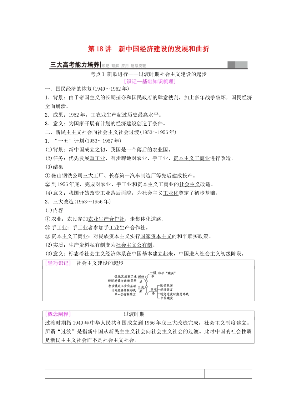 海南省高考历史一轮总复习 模块二 经济成长历程 第8单元 近现代中国的经济发展 第18讲 新中国经济建设的发展和曲折学案-人教版高三全册历史学案_第1页