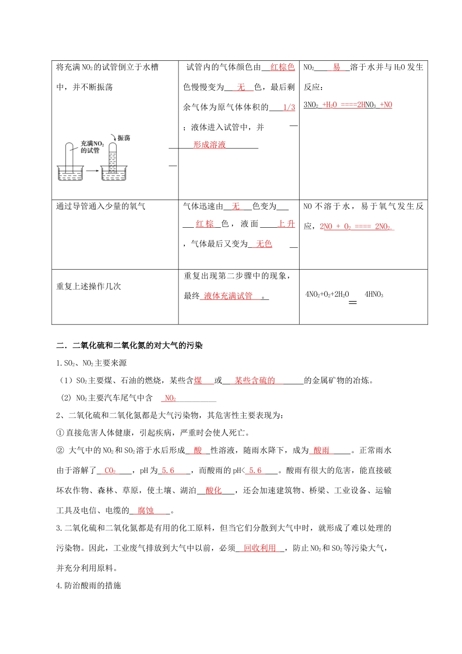 高中化学 第4章 非金属及其化合物 第3节 硫和氮的氧化物（2）导学案 新人教版必修1-新人教版高一必修1化学学案_第2页