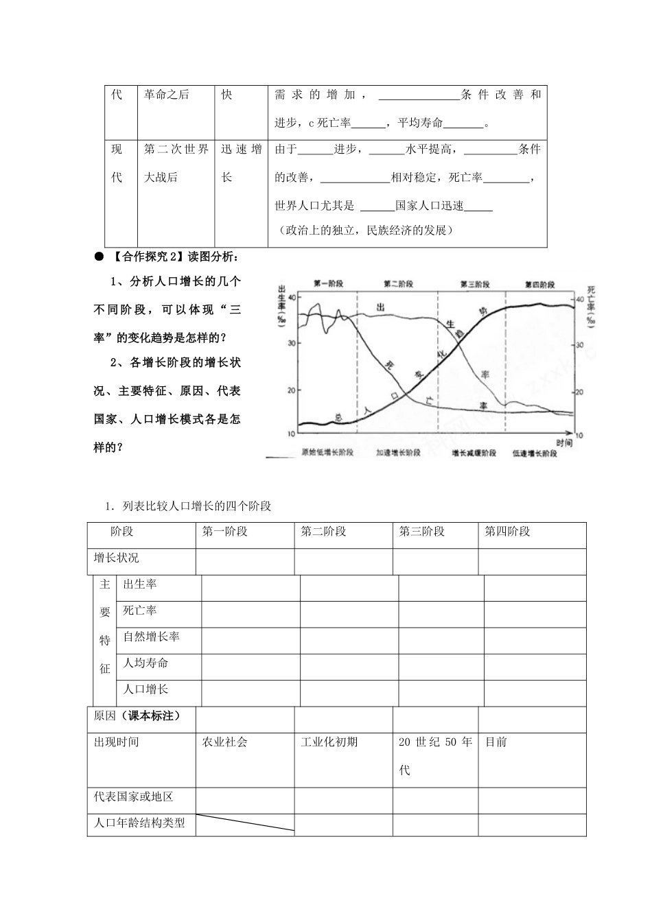 山东省威海二中高中地理 第一节《人口增长与人口问题》（第1课时）导学案 新人教版必修2_第3页