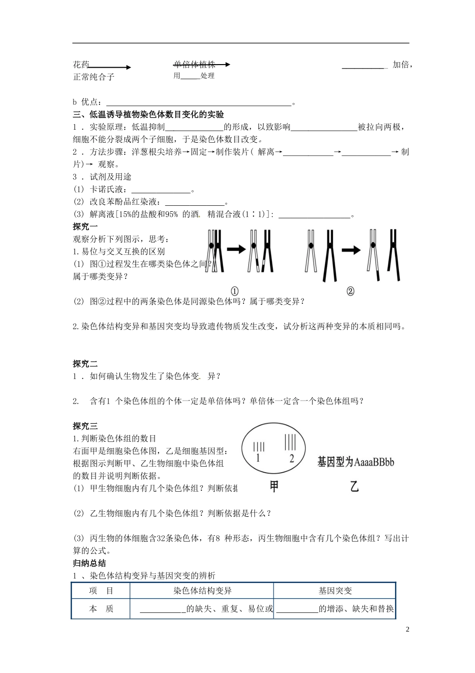 湖北省荆州市监利县第一中学高一生物《第五章第2节染色体变异导学案（共2学时）》导学案 新人教版_第2页