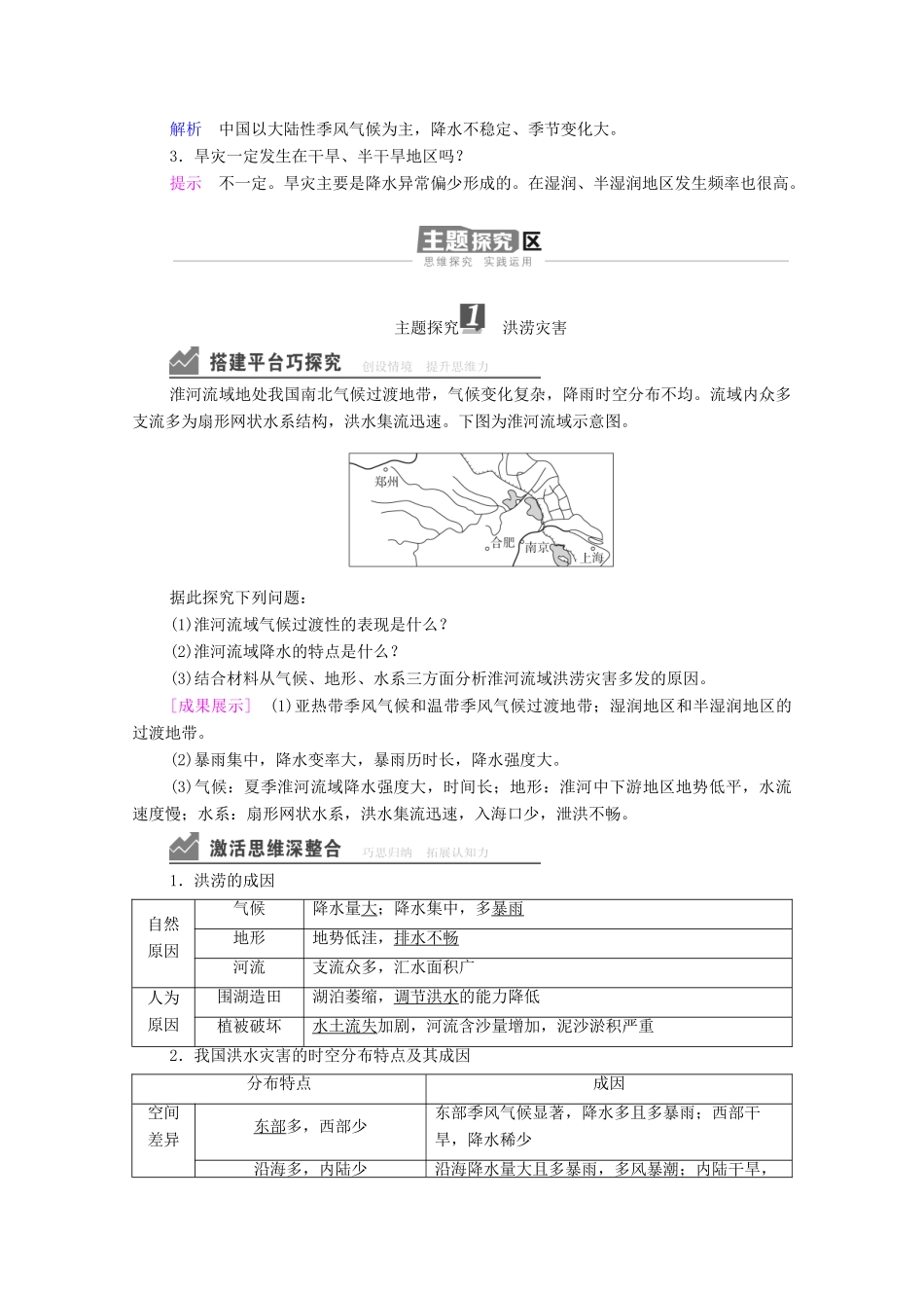 高中地理 第六章 自然灾害 第1节 第1课时 洪涝灾害和干旱灾害学案 新人教版必修1-新人教版高一必修1地理学案_第3页