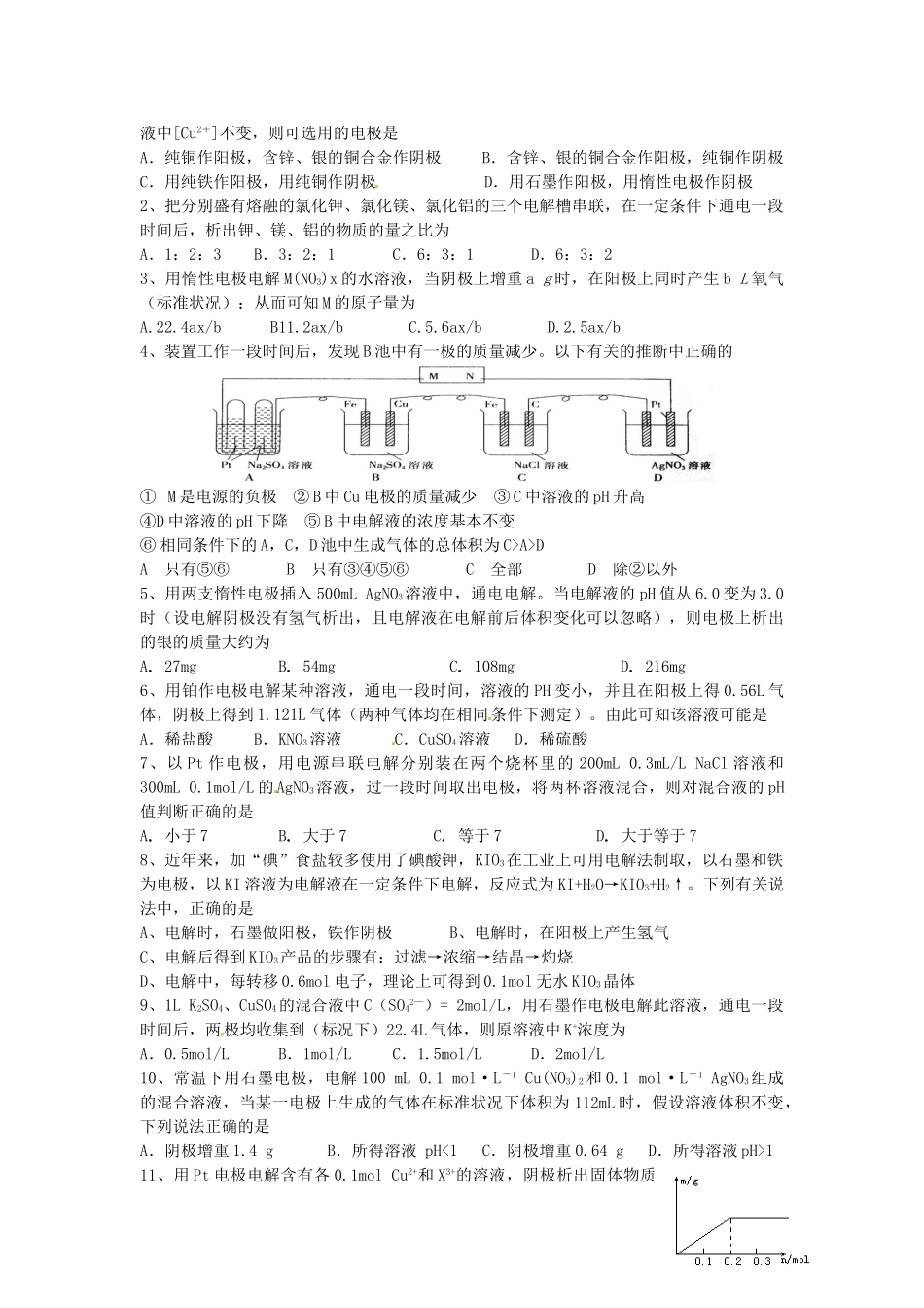 江苏省淮安中学高三化学一轮复习 第三十六讲 电解原理及应用（二）学案+课时作业_第3页
