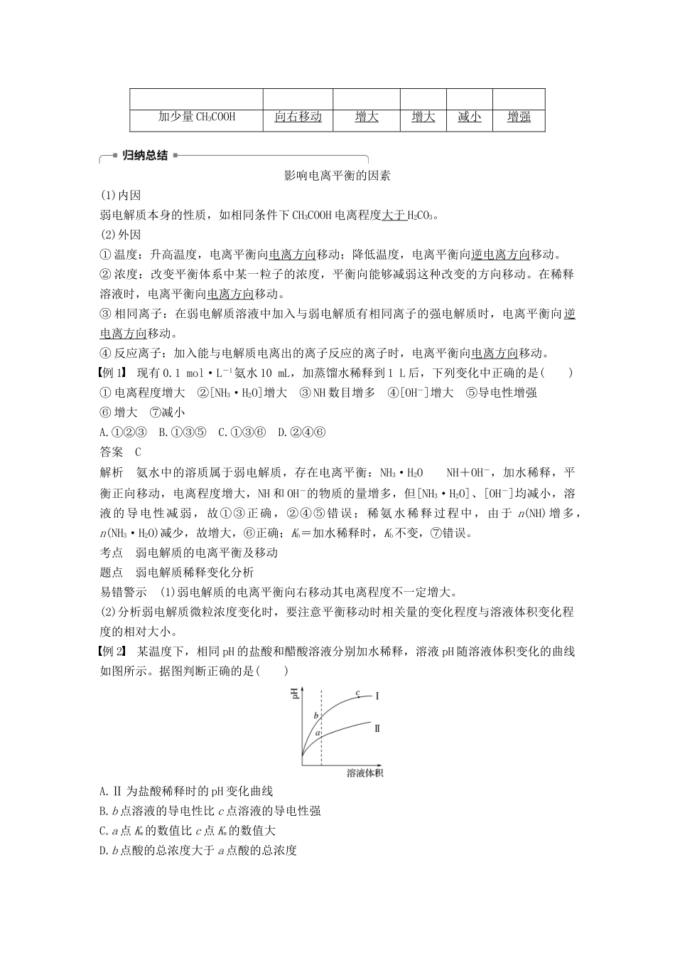 高中化学 第3章 物质在水溶液中的行为 第2节 弱电解质的电离 盐类的水解 第1课时学案 鲁科版选修4-鲁科版高二选修4化学学案_第2页