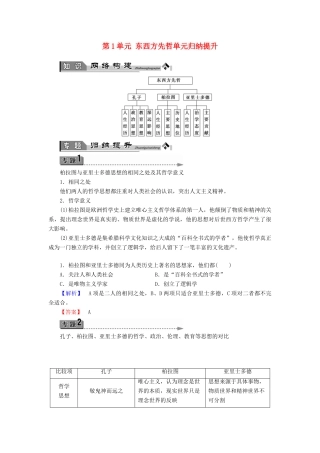 高中历史 第1单元 东西方先哲单元归纳提升学案 岳麓版选修4-岳麓版高二选修4历史学案