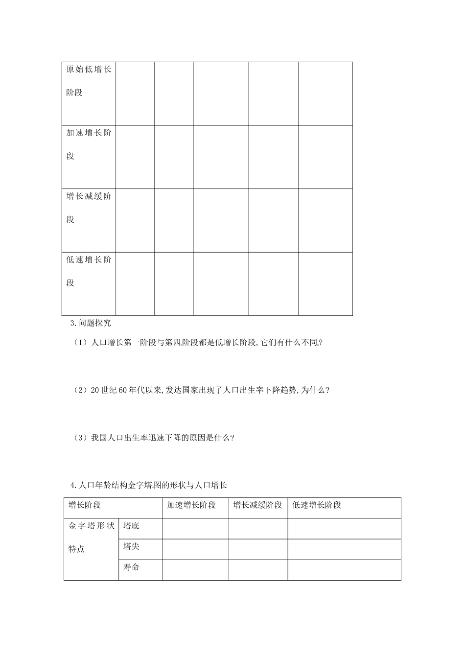 江苏省盐城市射阳县第二中学高中地理 《人口增长与人口问题》导学案 新人教版必修2_第2页