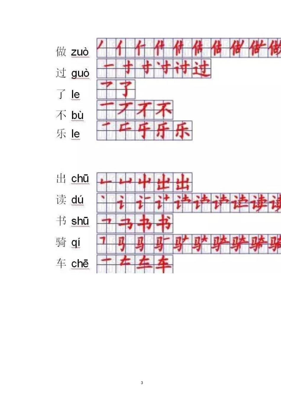 人教版一年级语文上册生字表一表二笔顺(全)_第3页