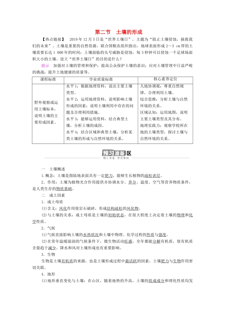 高中地理 第五章 地球上的植被与土壤 第2节 土壤的形成学案 湘教版必修1-湘教版高一必修1地理学案_第1页