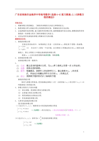 广东省珠海市金海岸中学高考数学 2.1《参数方程的概念》复习教案 新人教A版选修4-4