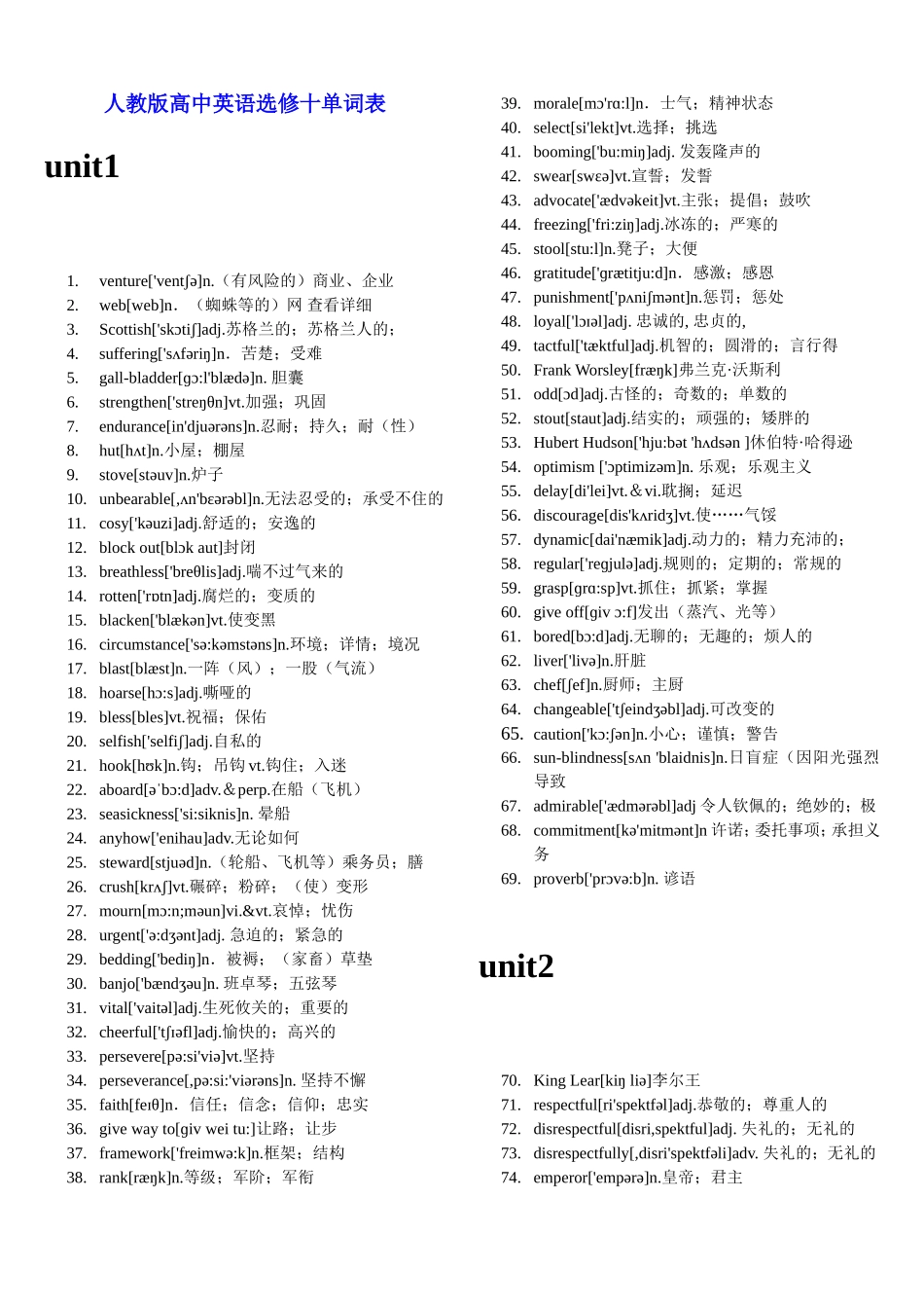 人教版高中英语选修十单词表(附音标)_第1页