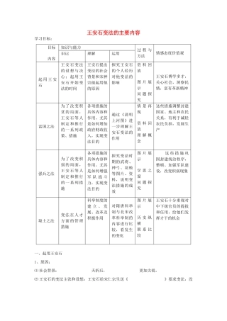 高中历史：王安石变法的主要内容导学案 新人教版选修1