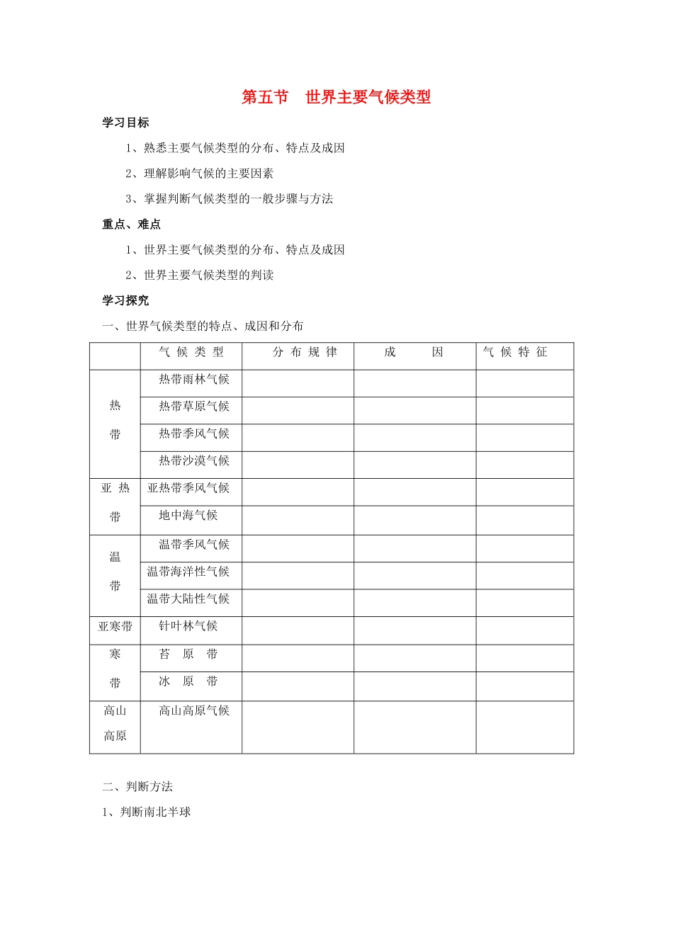 高中地理 第二章 地球上的大气 2.5 世界主要气候类型导学案 新人教版必修1-新人教版高一必修1地理学案_第1页