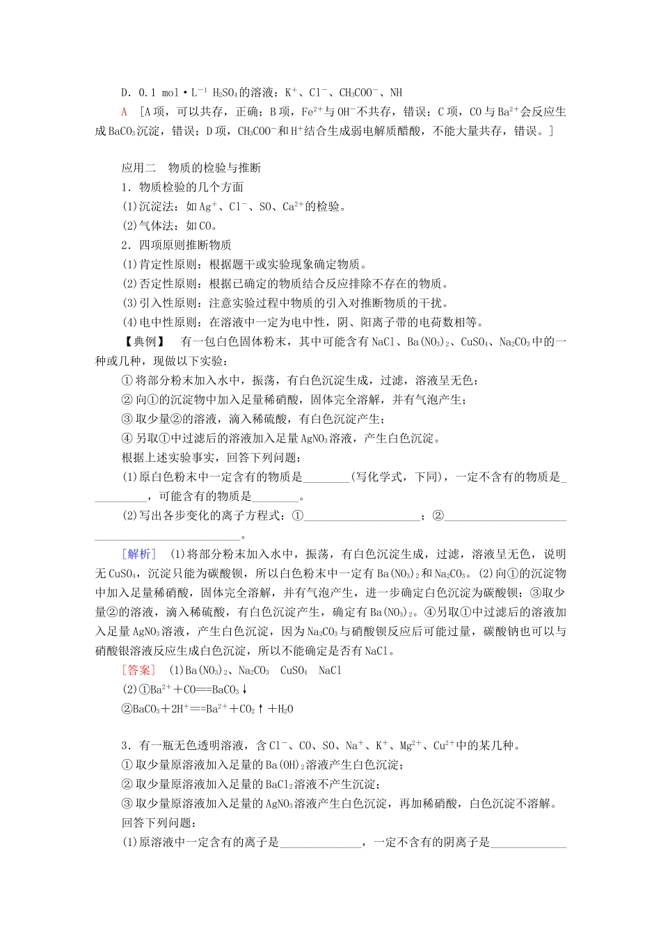 高中化学 第1章 物质及其变化 第2节 微专题1 离子反应的综合应用学案 新人教版必修第一册-新人教版高中第一册化学学案_第2页