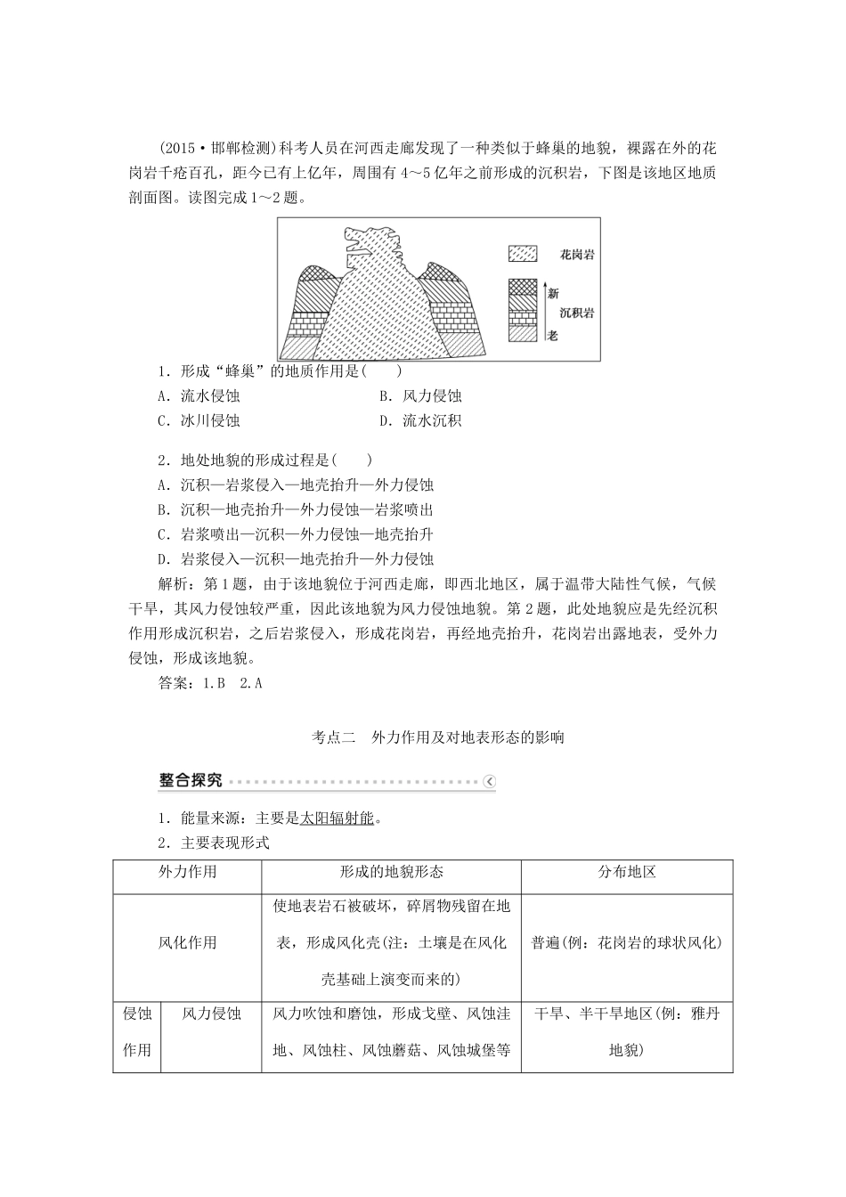 优化方案（福建专用）高考地理总复习 第四章 第11讲 营造地表形态的力量学案-人教版高三全册地理学案_第2页
